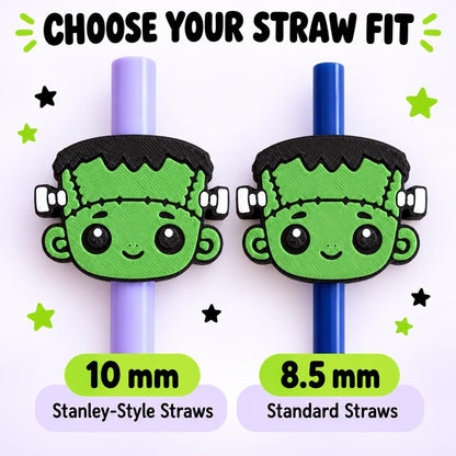Frankenstein Straw Topper: 3D-Printed Halloween Tumbler Accessory, 8.5 or 10 mm