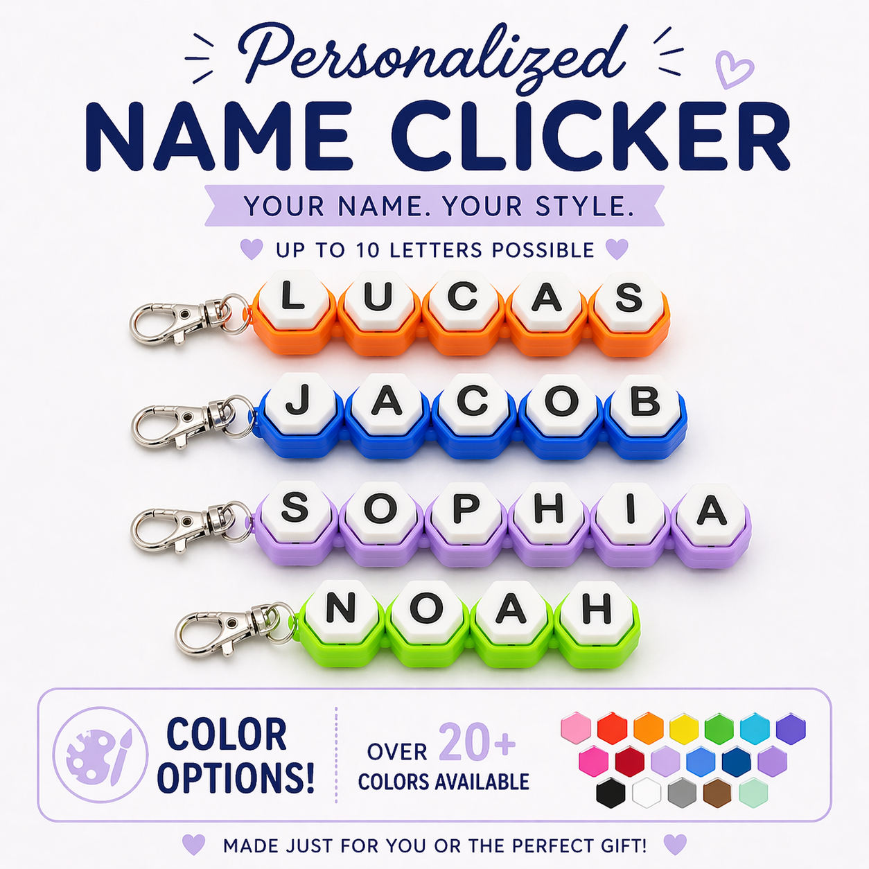Personalized Clicker Fidget – Custom Name Keycap Clicker | 3D Printed Desk Toy | Mechanical Keyboard Switch Fidget