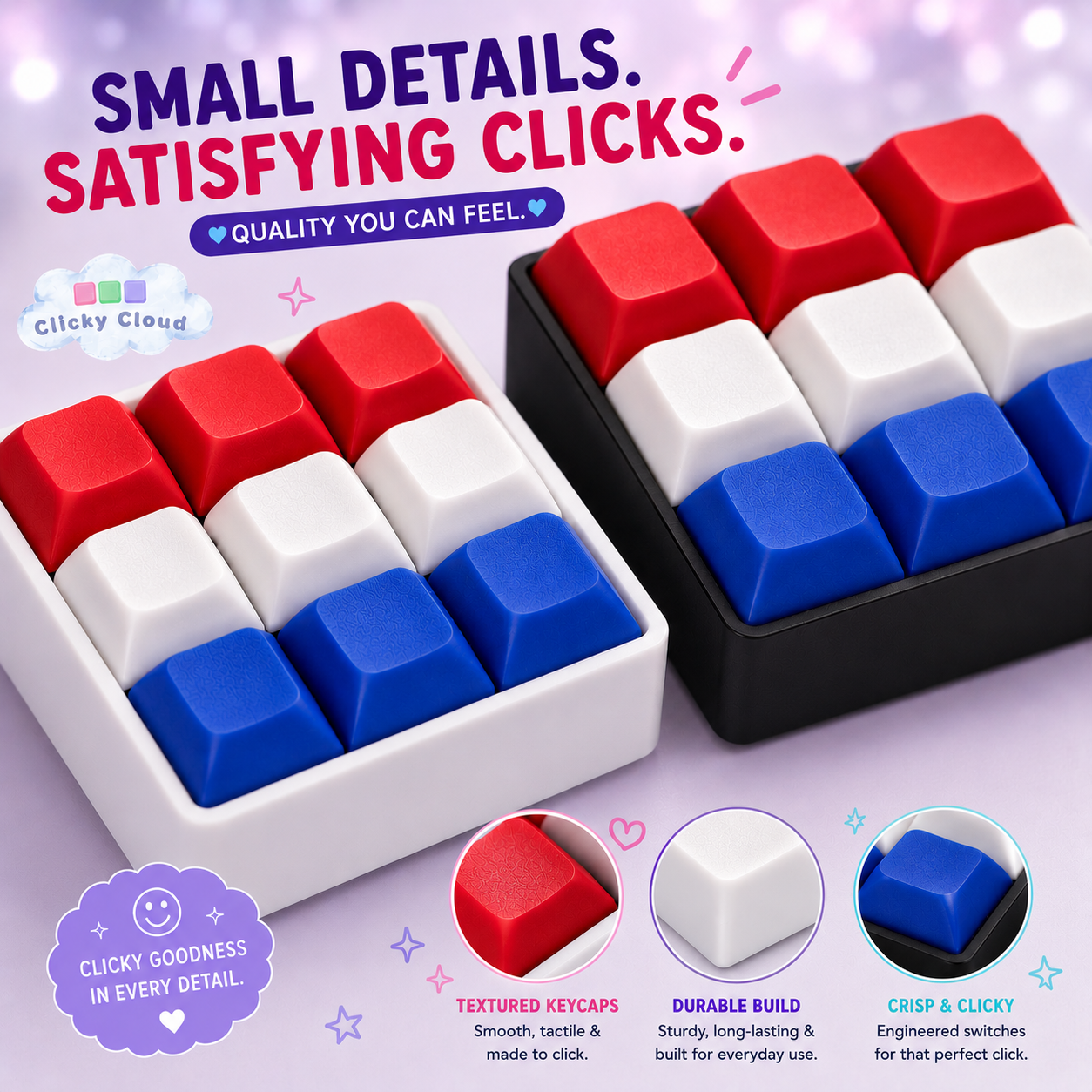 Mechanical Clicky Fidget, Keyboard Switch, ASMR Fidget, Stim Toy, Button Clicker Keyboard Fidget, 9 Key Caps, DIY