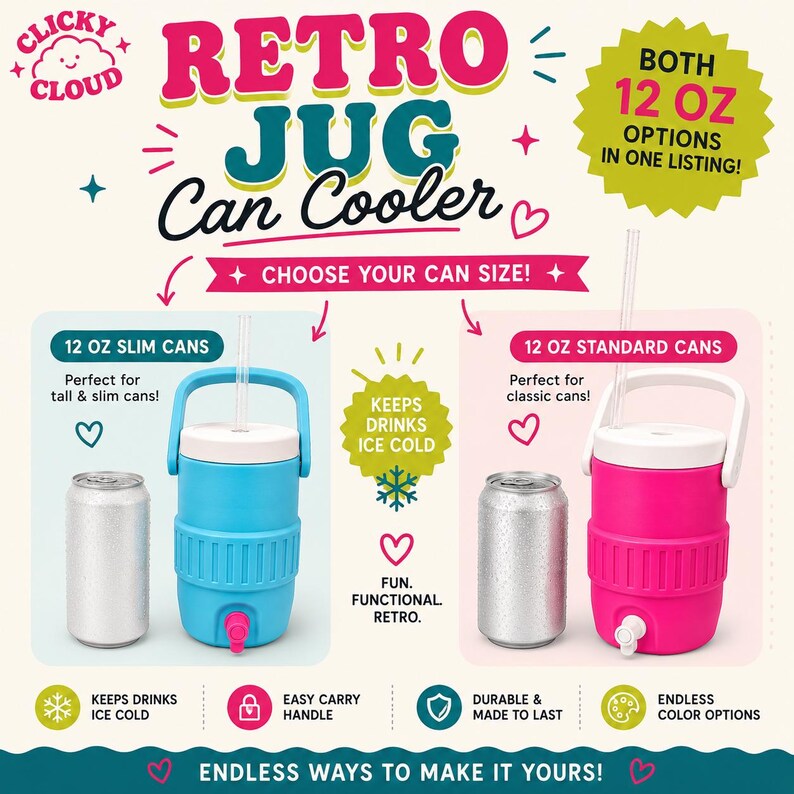 Retro Can Cooler | 12oz Standard & Slim Can Cooler | Colorful Drink Sleeve